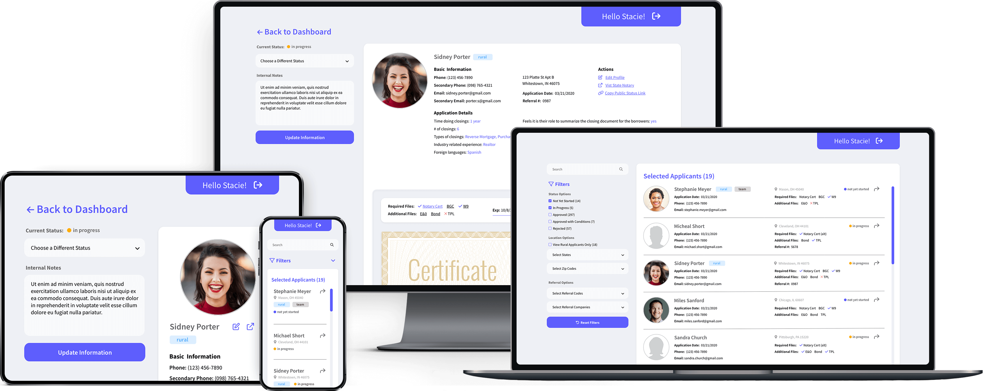 mockup with a phone, tablet, MacBook, and iMac showing the responsive design for the Signature Closers web app